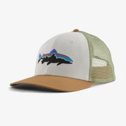 Patagonia Fitz Roy Trout Trucker Hat: White W/ Classic Tan