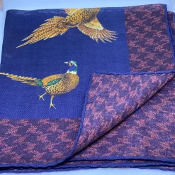 Seaward And Stearn Pheasant W/ Border Pocket Square: Navy