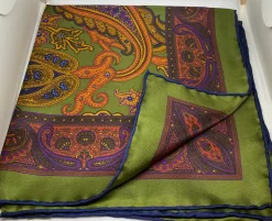 Seaward And Stearn Paisley Printed Pocket Square: Navy