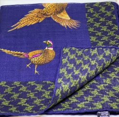 Seaward And Stearn Pheasant W/ Border Pocket Square: Blue