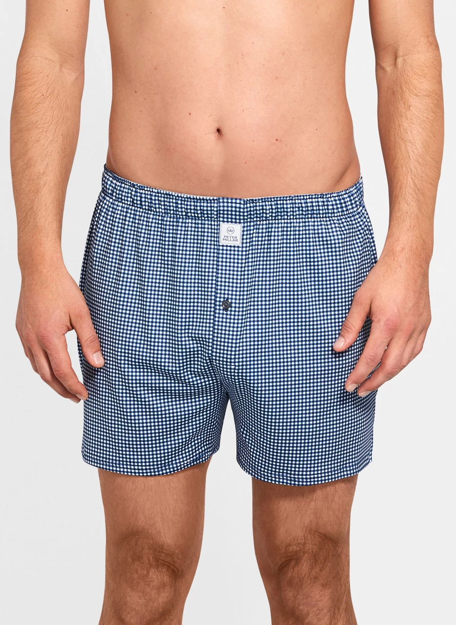 Peter Millar Nebraska Printed Gingham Check Stretch Jersey Boxer - Navy 2 Peter Millar Nebraska Printed Gingham Check Stretch Jersey Boxer - Navy - Image 2
