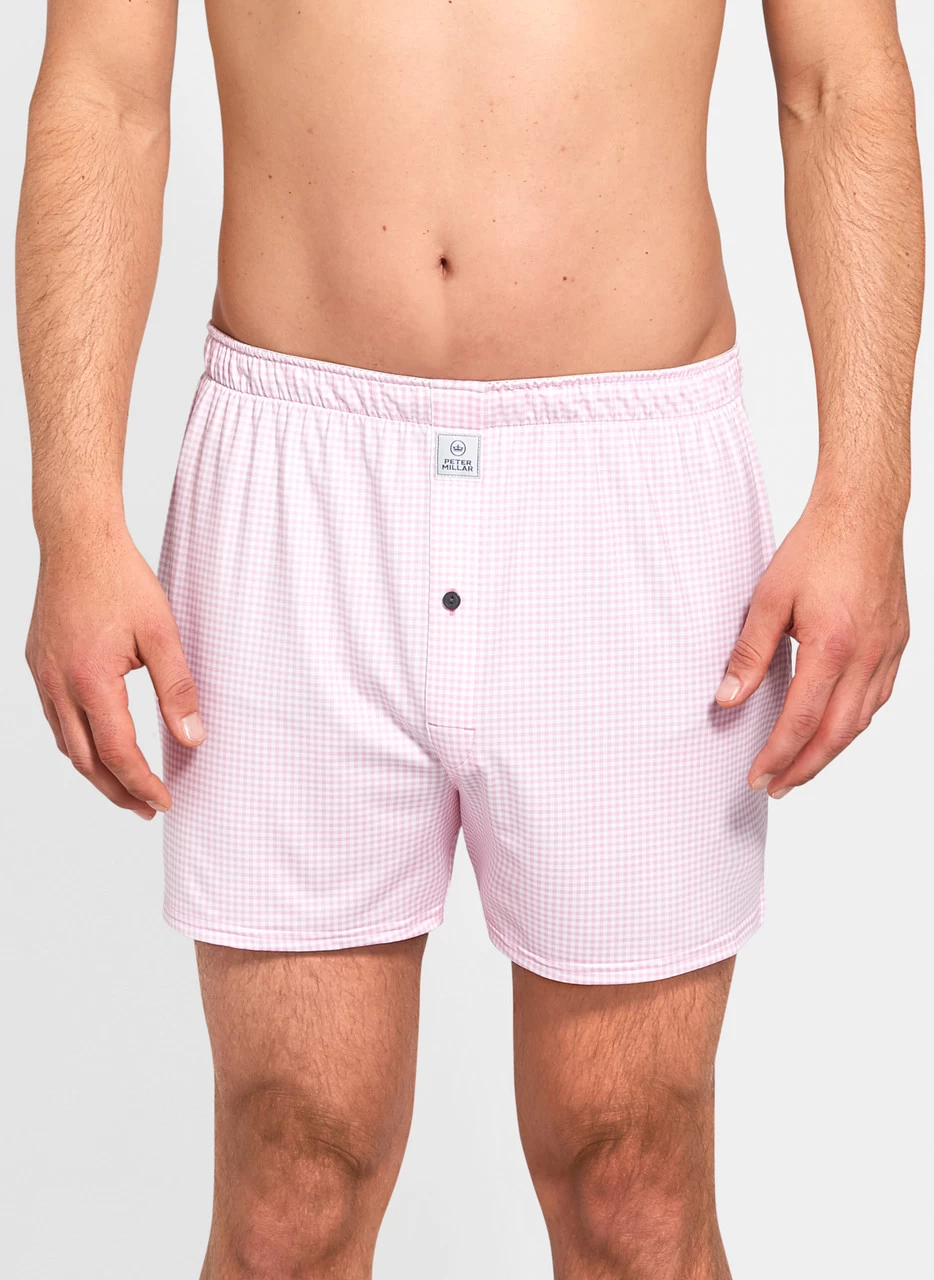 Peter Millar Nebraska Printed Gingham Check Stretch Jersey Boxer - Palmer Pink 2 Peter Millar Nebraska Printed Gingham Check Stretch Jersey Boxer - Palmer Pink - Image 2