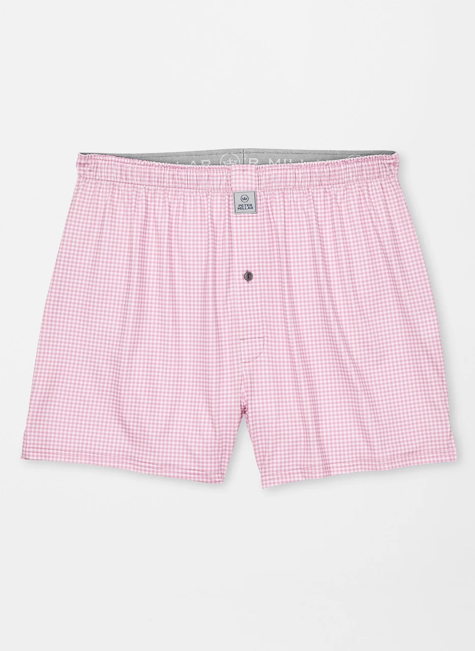 Peter Millar Nebraska Printed Gingham Check Stretch Jersey Boxer - Palmer Pink 1 Peter Millar Nebraska Printed Gingham Check Stretch Jersey Boxer - Palmer Pink