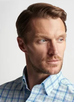 Peter Millar Crown Crafted Savoy Performance Poplin Sport Shirt: Marina Blue -Selected Fashion Clothing Stores MS23XW55LTCP MRNA ALT Z 91001.1678994186