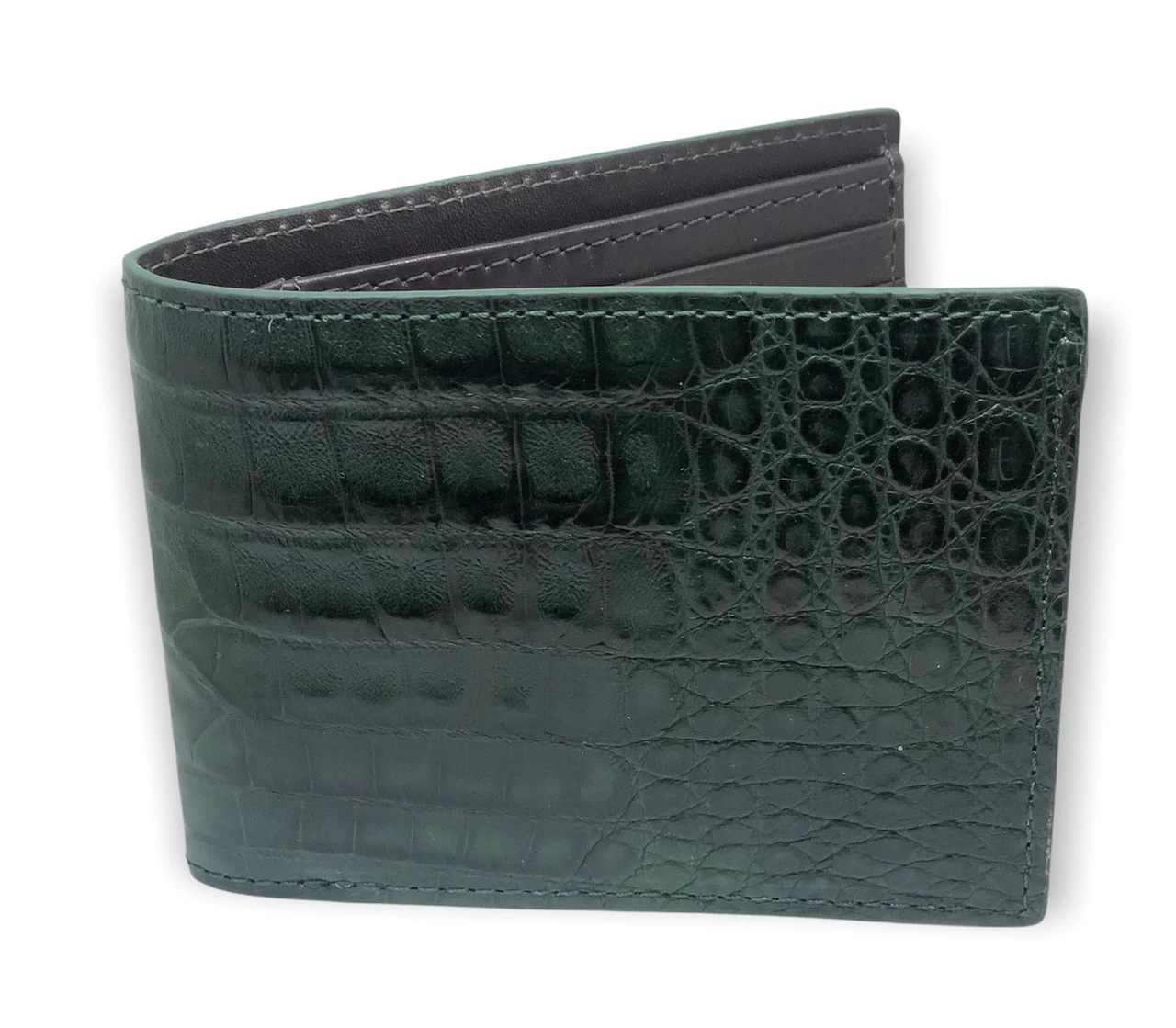 W Kleinberg Matte Caiman Crocodile Bifold Wallet: Forest Green 1 W Kleinberg Matte Caiman Crocodile Bifold Wallet: Forest Green
