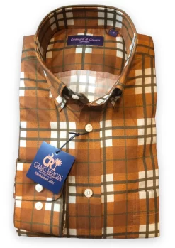 Seaward & Stearn Orange & Brown Big Plaid Sport Shirt