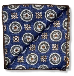 R Hanauer Reversible Paisley Medallion Pocket Square: Green/Navy