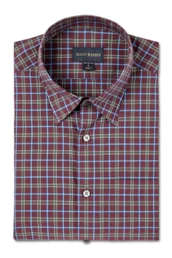 Scott Barber Organic Poplin Casual Plaid Sport Shirt: Burgundy