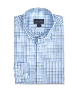 Scott Barber Extrafine Sateen Tattersal Sport Shirt: Sky