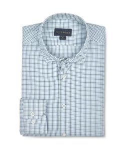 Scott Barber Fine Sateen Tattersall Shirt: Celadon