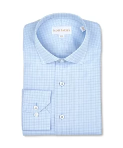 Scott Barber Dobby Windowpane Dress Shirt: Sky