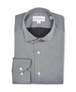 Scott Barber Stretch Herringbone Dress Shirt: Black