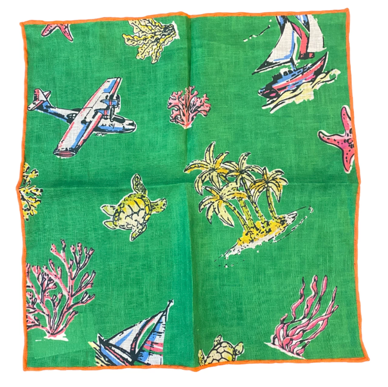Seaward & Stearn Green Beach Print Pocket Square 1 Seaward & Stearn Green Beach Print Pocket Square