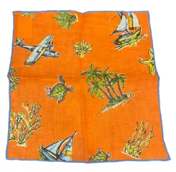 Seaward & Stearn Orange Beach Print Pocket Square