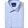 David Donahue White & Blue Striped Non-Iron Dress Shirt