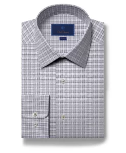 David Donahue Gray & White Twill Check Dress Shirt