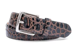 W. Kleinberg Two-Toned Embossed Crocodile Belt: Chocolate Brown