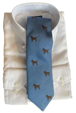 Seaward & Stearn Brown Dog On Light Blue Tie