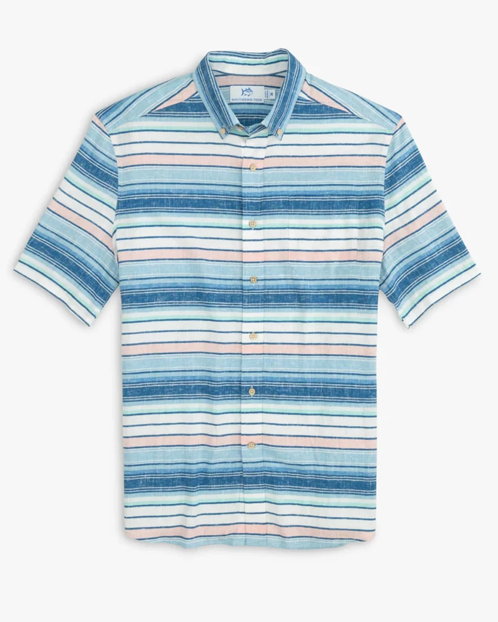 Southern Tide Cooley Stripe Short Sleeve Button Down Sport Shirt: White 3 Southern Tide Cooley Stripe Short Sleeve Button Down Sport Shirt: White - Image 3