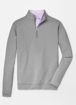 Peter Millar Perth Mini-Stripe Stretch Loop Terry Quarter-Zip - Iron/White
