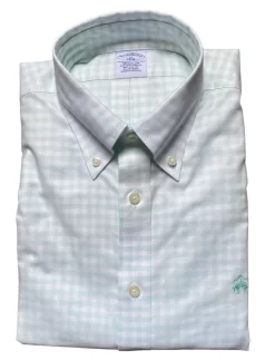 Brooks Brothers Stretch Non-Iron Oxford Button-Down Collar Gingham Sport Shirt: Aqua